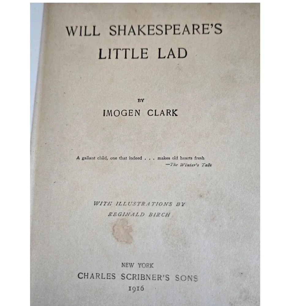 Vintage‎ Will Shakespeare's Little Lad, fiction hardcover 1916 Imogen Clark